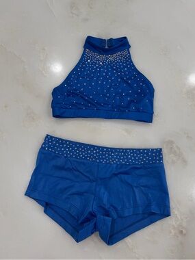 Royal Blue Dallaswear Halter Neck Rhinestone Top & Shorts NFL Dance Audition Set